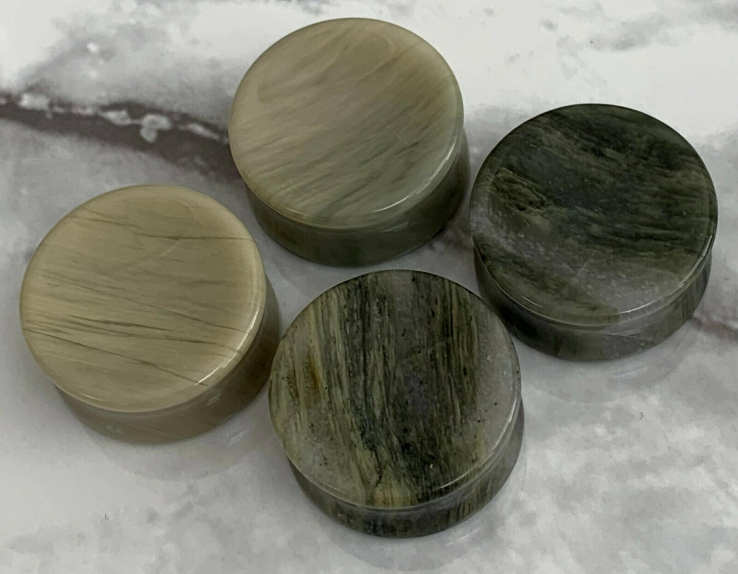 PAIR of Unique Organic Concave Green Jasper Double Flare Stone Plugs - Gauges 2g (6mm) up to 1" (25mm) available!