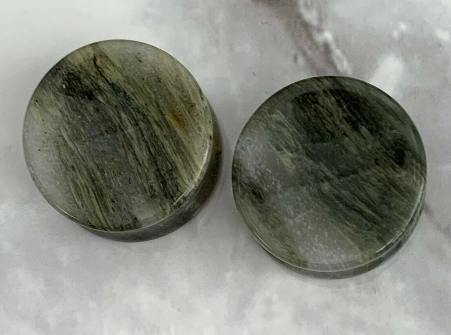 PAIR of Unique Organic Concave Green Jasper Double Flare Stone Plugs - Gauges 2g (6mm) up to 1" (25mm) available!