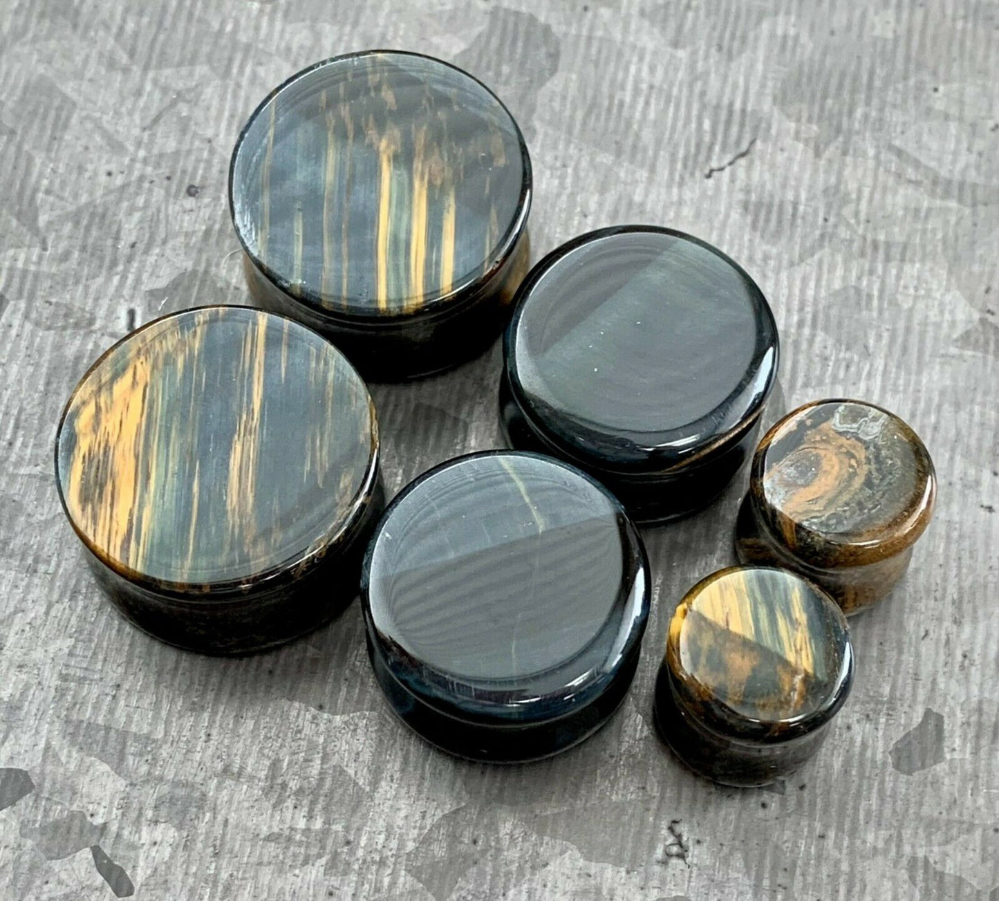 PAIR of Beautiful Blue Tiger Eye Organic Stone Plugs - Gauges 6g (4mm) up to 1" (25mm) available!