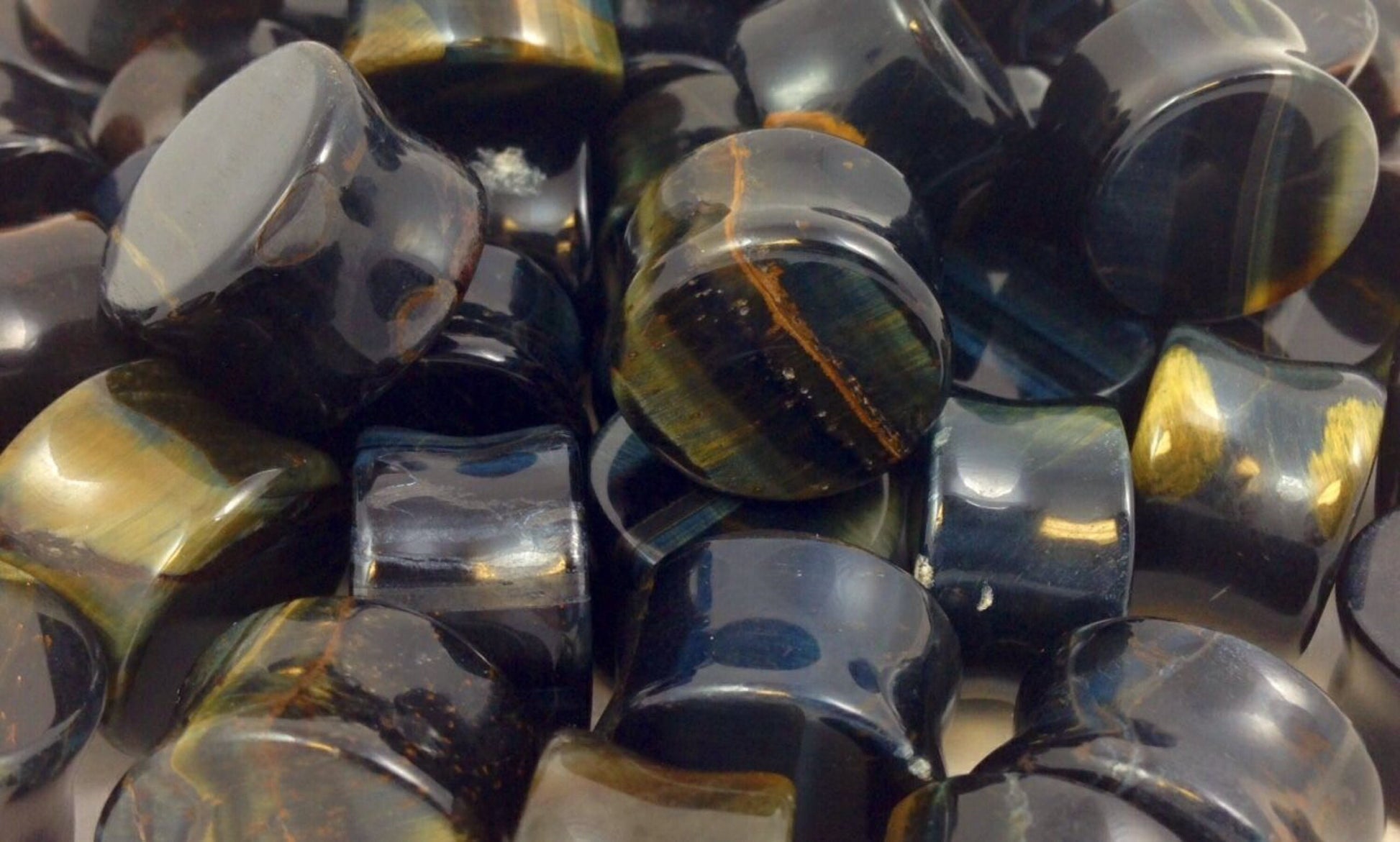 PAIR of Beautiful Blue Tiger Eye Organic Stone Plugs - Gauges 6g (4mm) up to 1" (25mm) available!