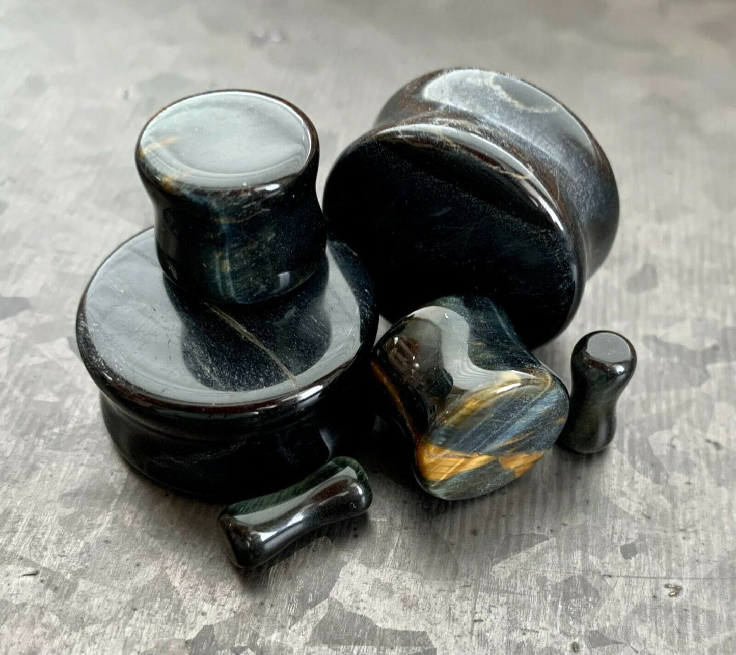 PAIR of Beautiful Blue Tiger Eye Organic Stone Plugs - Gauges 6g (4mm) up to 1" (25mm) available!