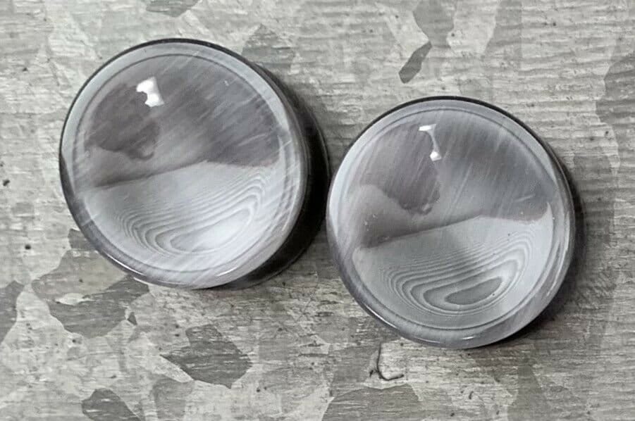 PAIR of Stunning Concave Grey Cat Eye Double Flare Stone Plugs - Gauges Gauges 2g (6mm) up to 1" (25mm) available!
