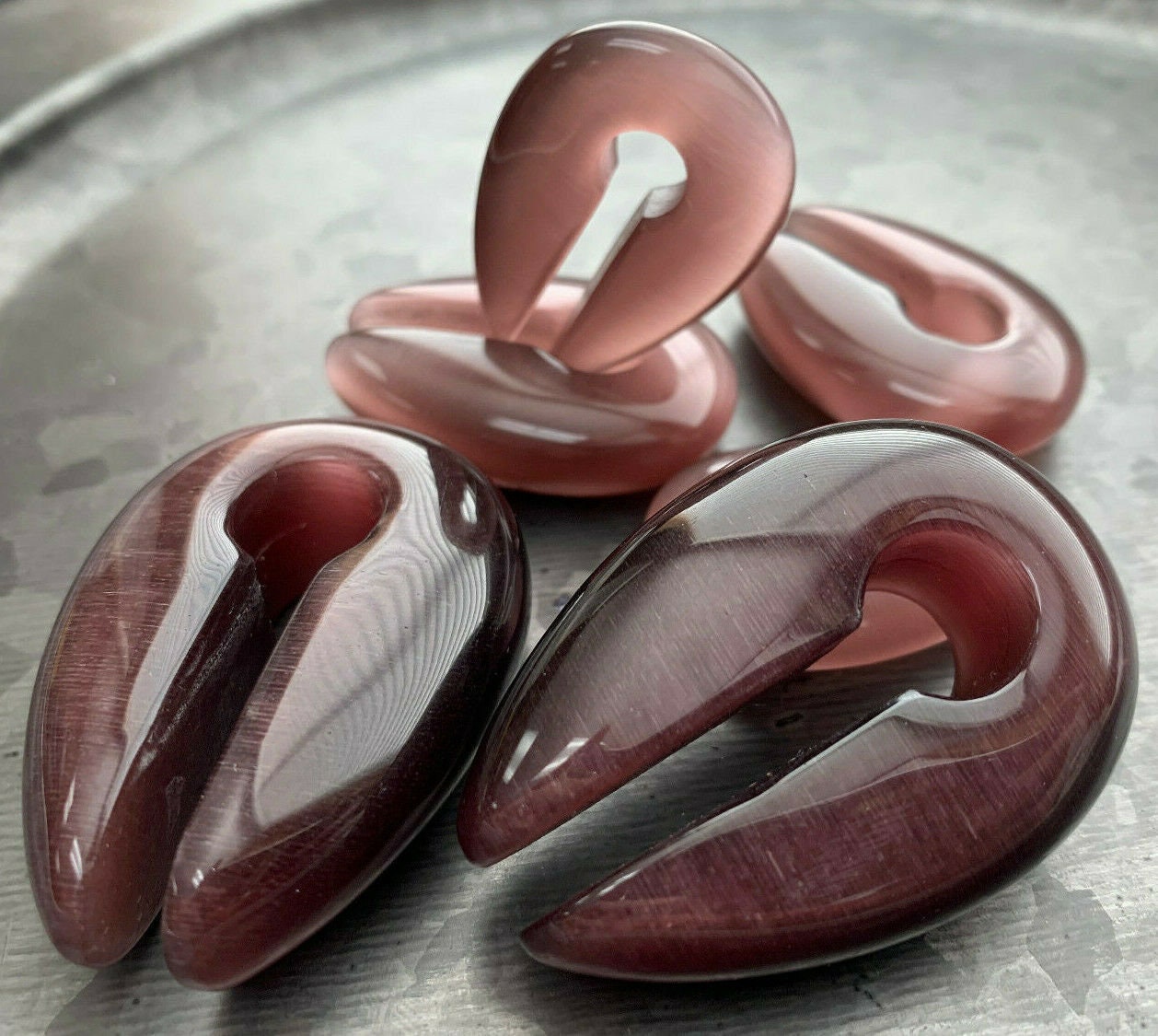 PAIR of Stunning Purple Cat Eye Keyhole Hanger Ear Weight Tunnels/Plugs - Gauge 0g (8mm) thru 5/8 (16mm) available!