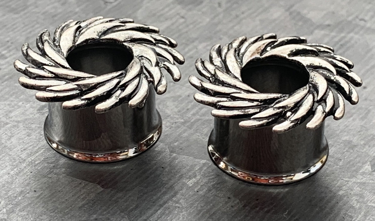 PAIR of Beautiful Tribal Swirl Steel Double Flare Tunnels - Gauges 4g (5mm) thru 5/8" (16mm) Available!