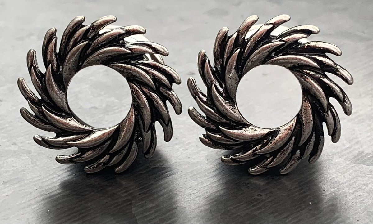PAIR of Beautiful Tribal Swirl Steel Double Flare Tunnels - Gauges 4g (5mm) thru 5/8" (16mm) Available!
