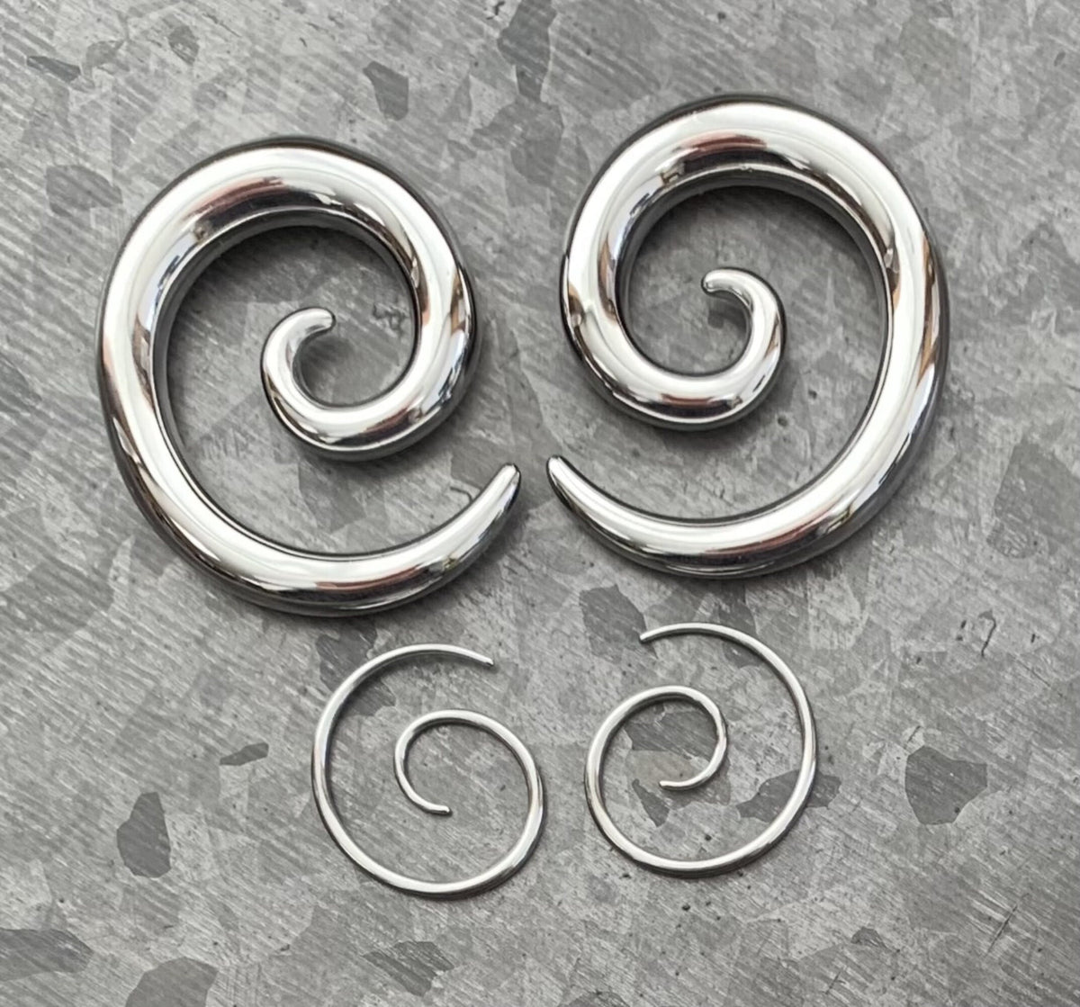 PAIR of Unique Stainless Steel Spiral Tapers Expanders - Gauges 14g thru 0g (8mm) available!