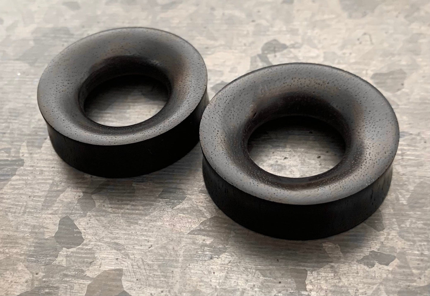 PAIR of Beautiful Concave Organic Black Areng Wood Double Flare Tunnels - Gauges 4g (5mm) thru 1&3/8" (35mm) available!