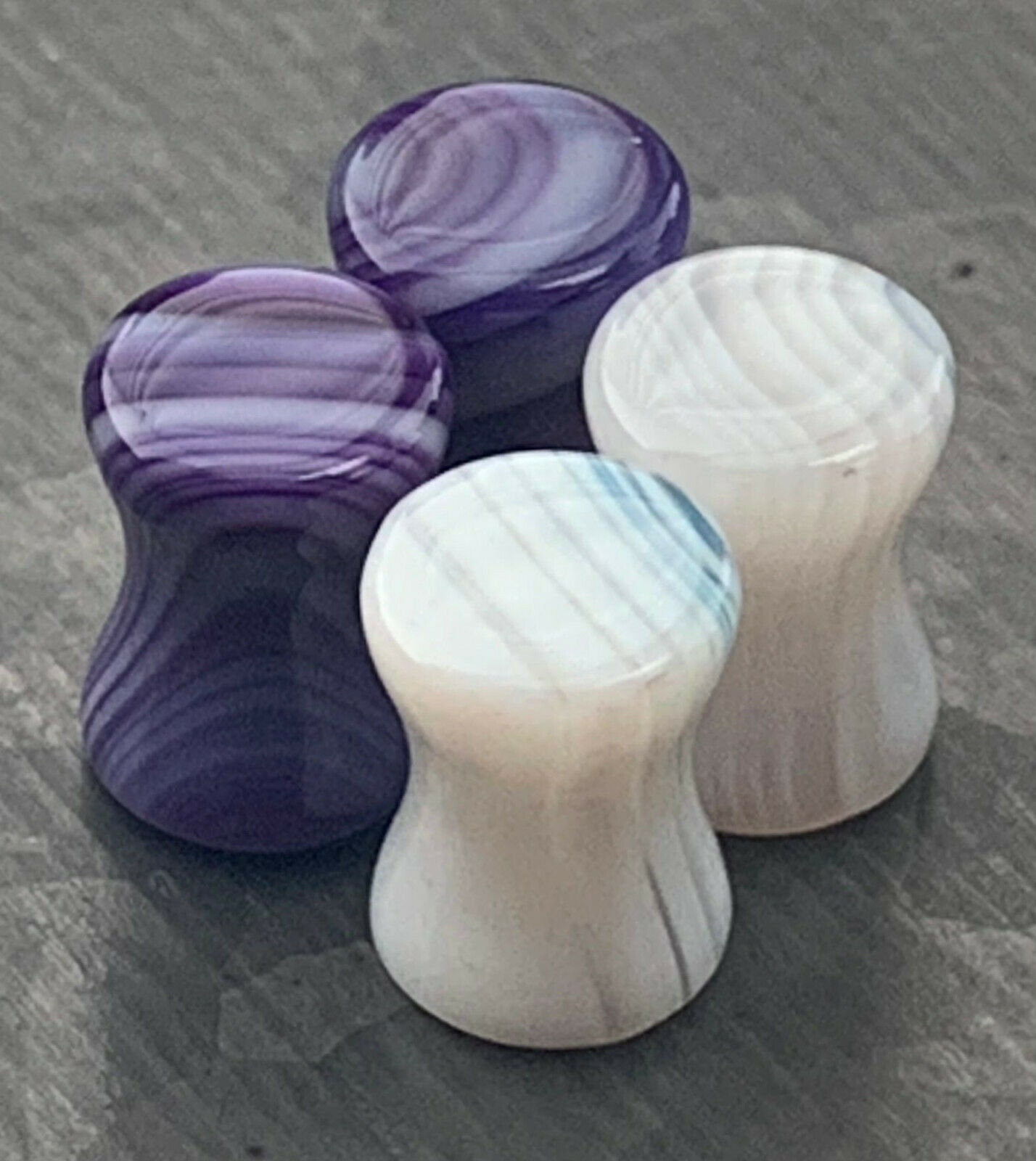 PAIR of Unique Purple Striped Agate Double Flare Organic Stone Plugs - Gauges 4g (5mm) thru 1" (25mm) available!