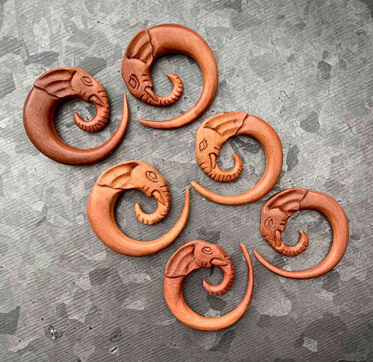 PAIR of Stunning Hand Carved Organic Sawo Wood Elephant Tapers/Plugs - Expanders - Gauges 2g (6mm) thru 00g (10mm) available!