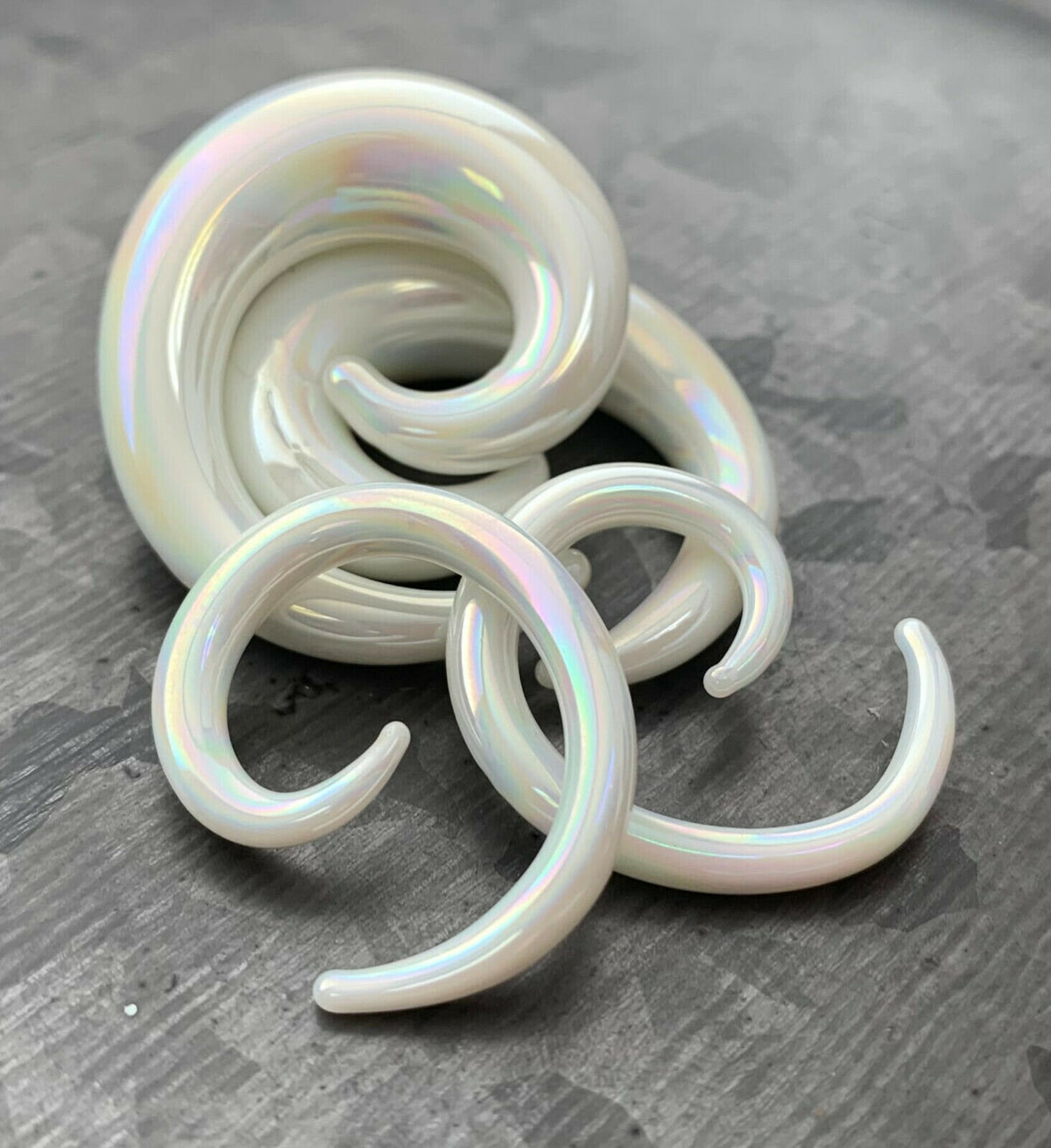 PAIR of Stunning White Lucifer Glass Spiral Tapers Plugs - Expanders - Gauges 6g (4mm) thru 00g (10mm) available!