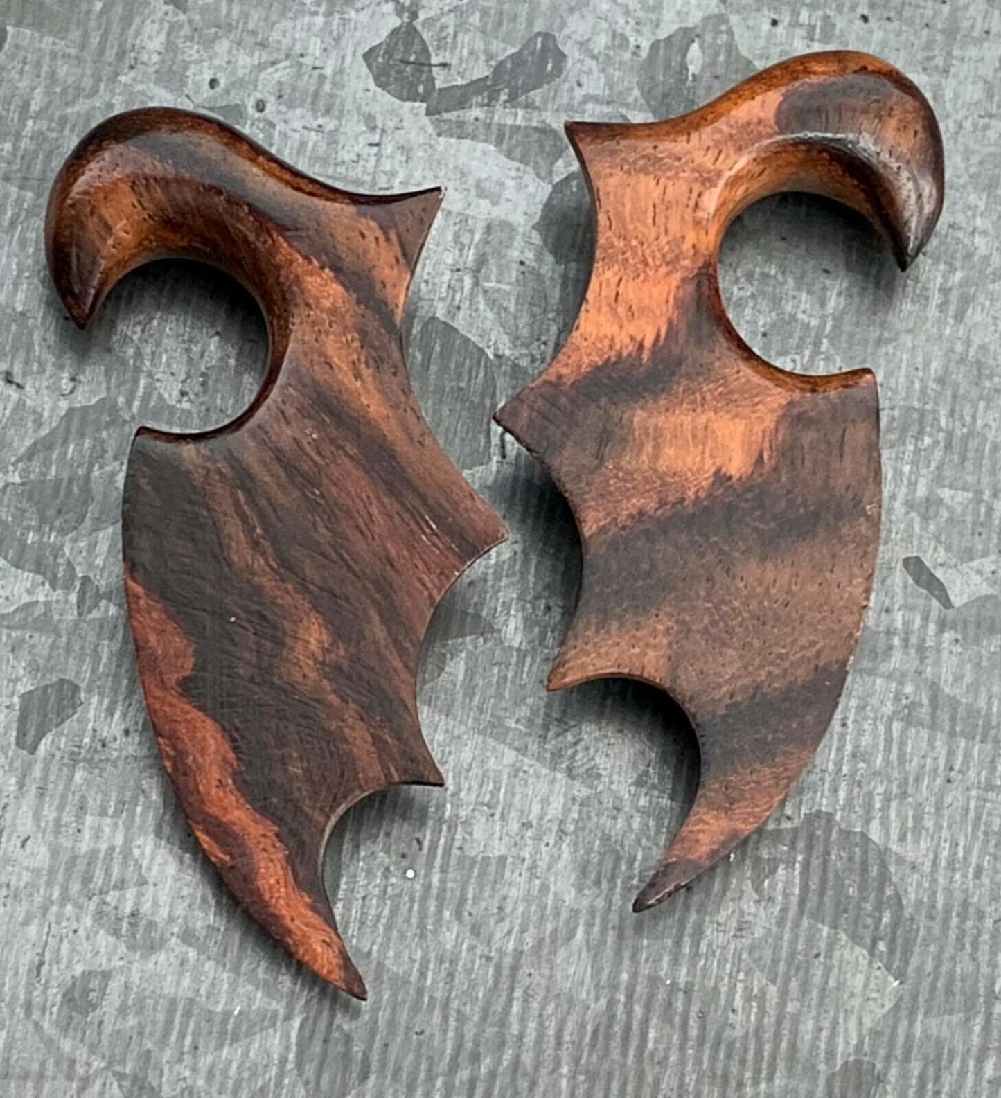 PAIR of Unique Hand Carved Organic Sono Wood Bat Wing Tapers/Plugs - Expanders - Gauges 6g (4mm) thru 00g (10mm) available!