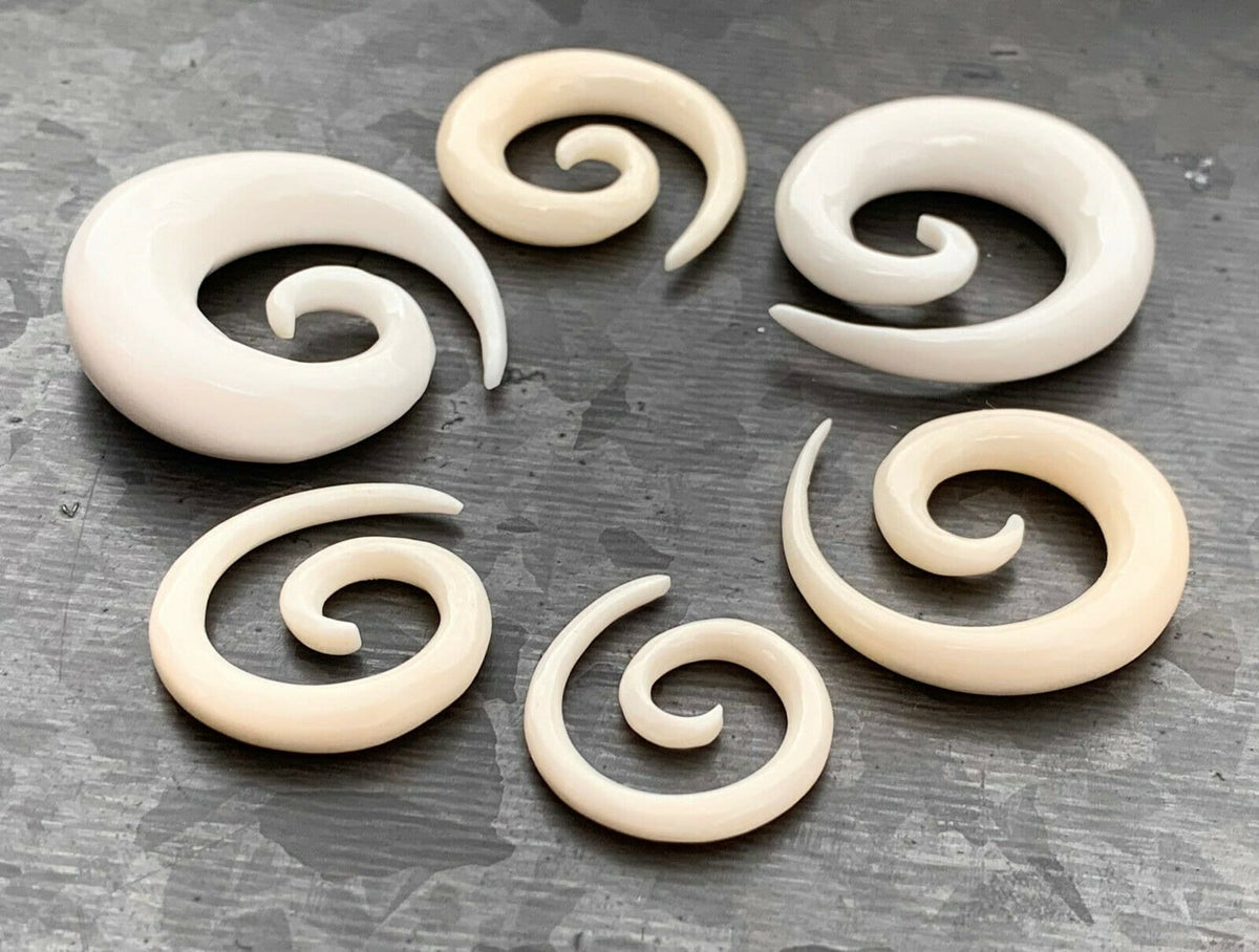 PAIR of Unique Organic Buffalo Bone Spiral Tapers/Plugs - Expanders - Gauges 8g (3mm) thru 00g (10mm) available!