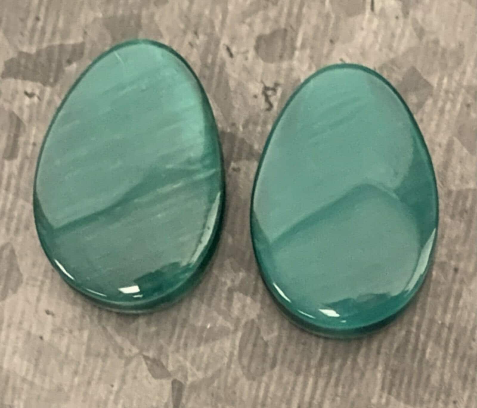 PAIR of Stunning Deep Green Cat Eye Stone Teardrop Double Flare Plugs - Gauges 2g (6mm) thru 1" (25mm) available!