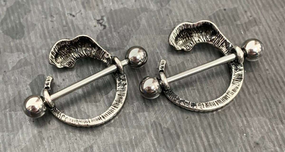 PAIR of CZ Gem Elephant Design Steel Nipple Barbells/Shields/Rings - Barbell 14g, 19mm (3/4") - Wearable length 14mm (9/16")!