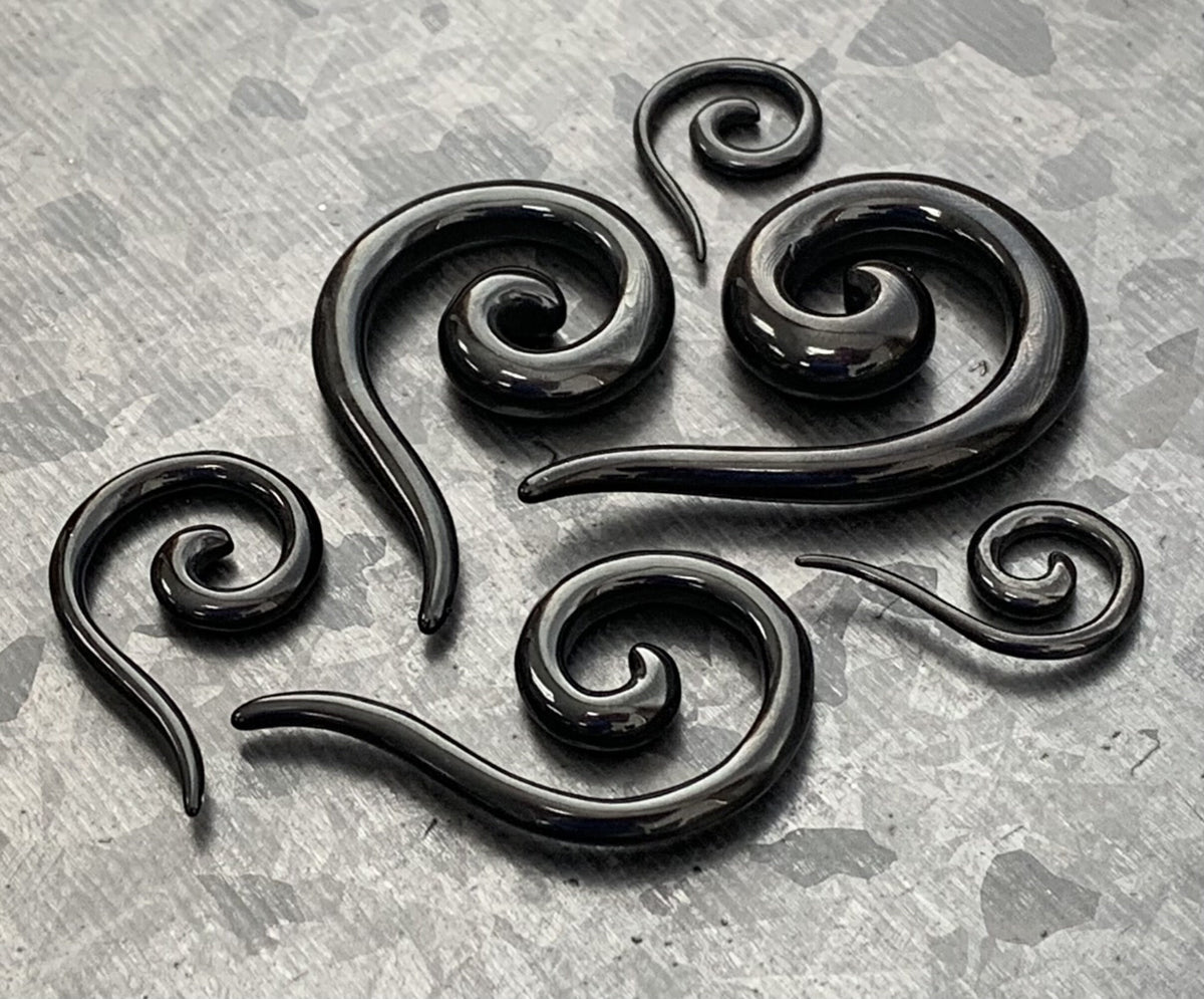 PAIR of Beautiful Surgical Steel Spiral Hanging Tapers Expanders - Black, Gold and Rainbow- Gauges 12g (2mm) thru 2g (6mm) available!