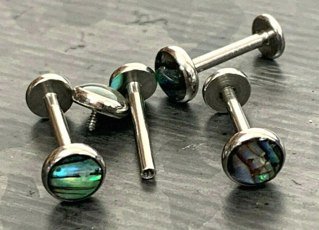1 Piece Abalone Shell Steel Labret Internally Threaded Stud - 16g - Post Length 8mm or 10mm Available!