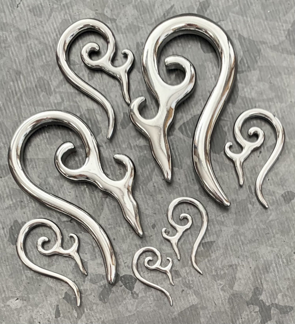 PAIR of Unique Tribal Stainless Steel Spiral Tapers Expanders - Gauges 10g (2.5mm) thru 2g (6mm) available!