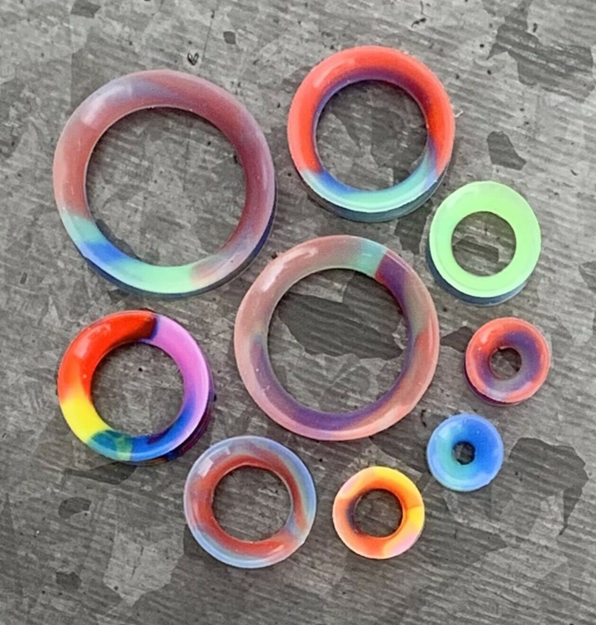 PAIR of Unique Rainbow Swirl Ultra Thin Silicone Double Flare Tunnels/Plugs - Gauges 4g (5mm) thru 7/8" (22mm) available!