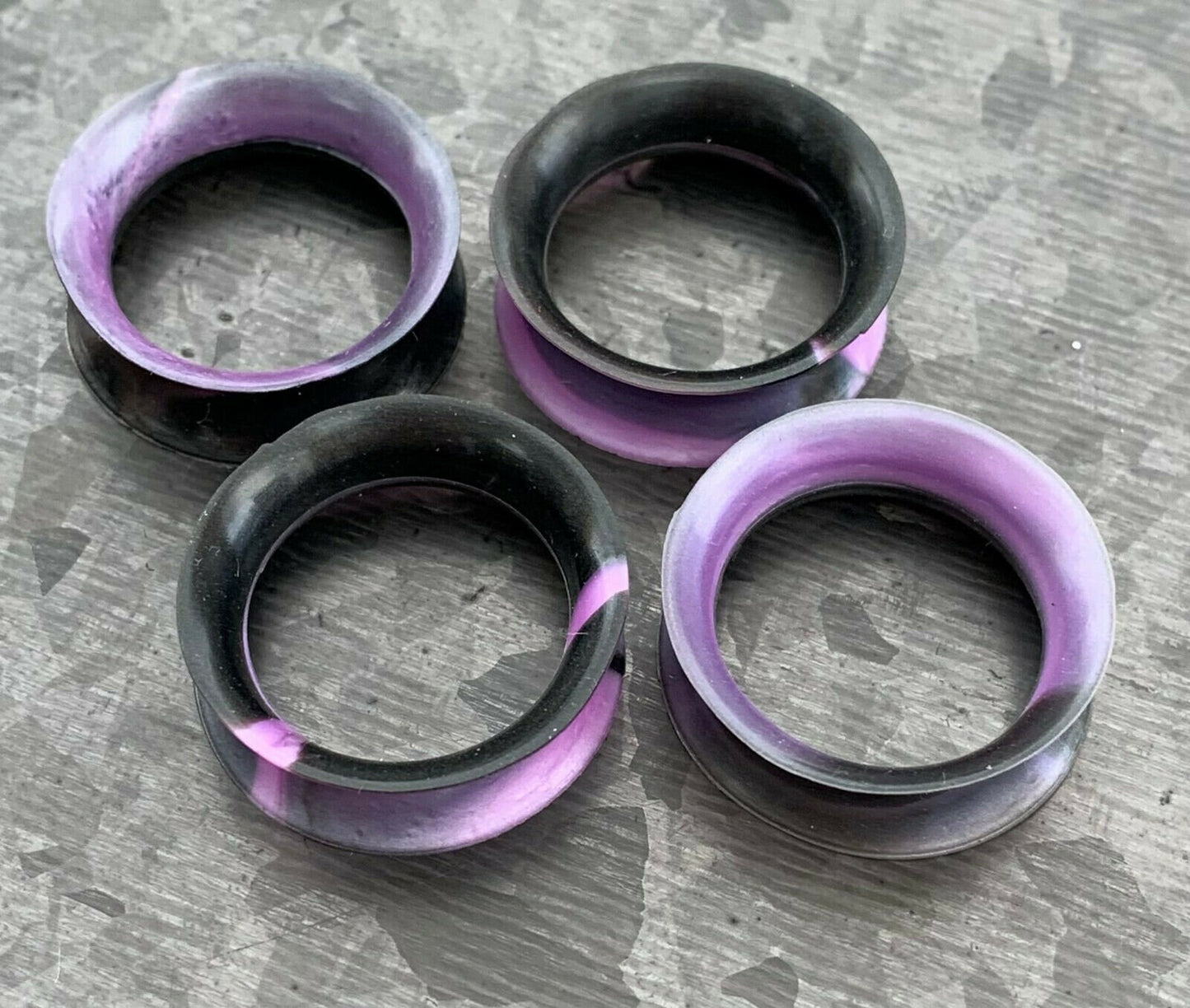 PAIR Stunning Black & Purple Swirl Ultra Thin Double Flare Tunnels/Plugs - Gauges 4g (5mm) thru 7/8" (22mm) available!