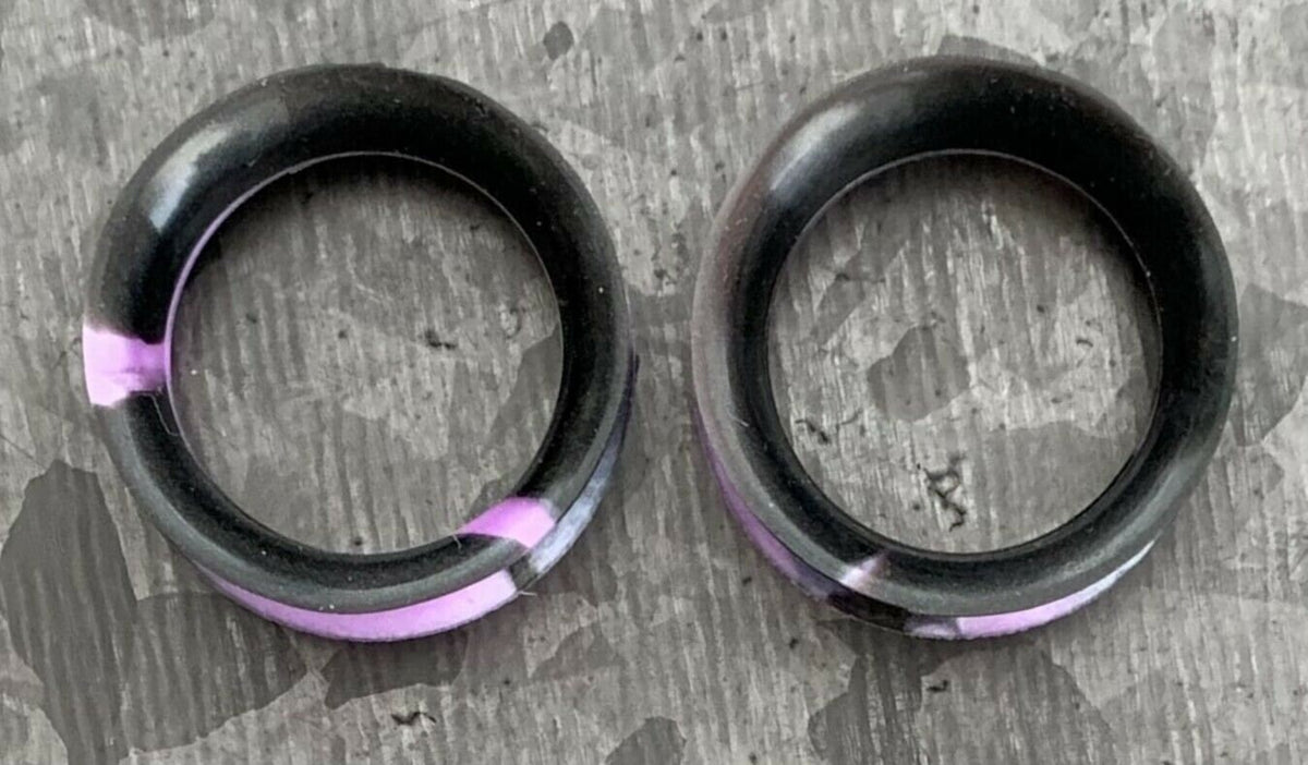 PAIR Stunning Black & Purple Swirl Ultra Thin Double Flare Tunnels/Plugs - Gauges 4g (5mm) thru 7/8" (22mm) available!