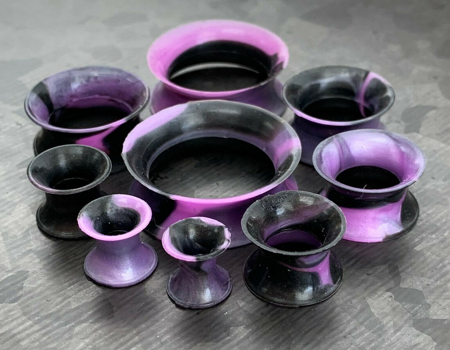 PAIR Stunning Black & Purple Swirl Ultra Thin Double Flare Tunnels/Plugs - Gauges 4g (5mm) thru 7/8" (22mm) available!