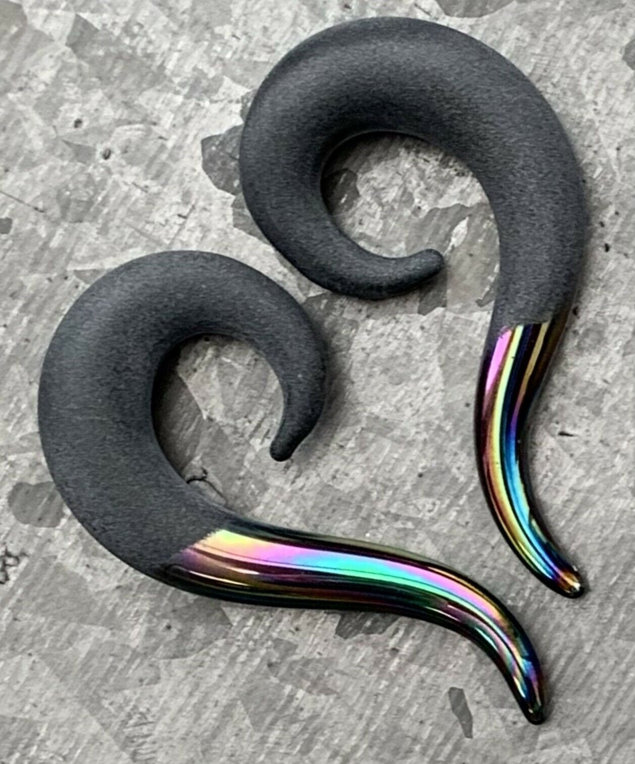 PAIR of Stunning Two-Toned Matte & Rainbow Glass Spiral Hanging Tapers - Gauges 6g (4mm) thru 00g (10mm) available!