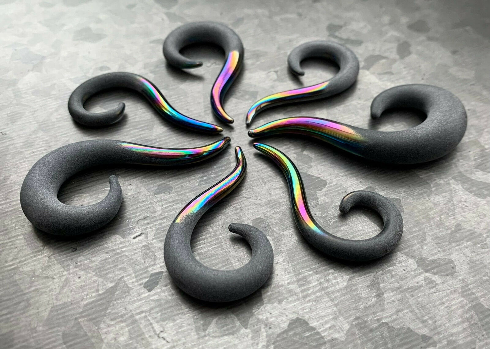 PAIR of Stunning Two-Toned Matte & Rainbow Glass Spiral Hanging Tapers - Gauges 6g (4mm) thru 00g (10mm) available!