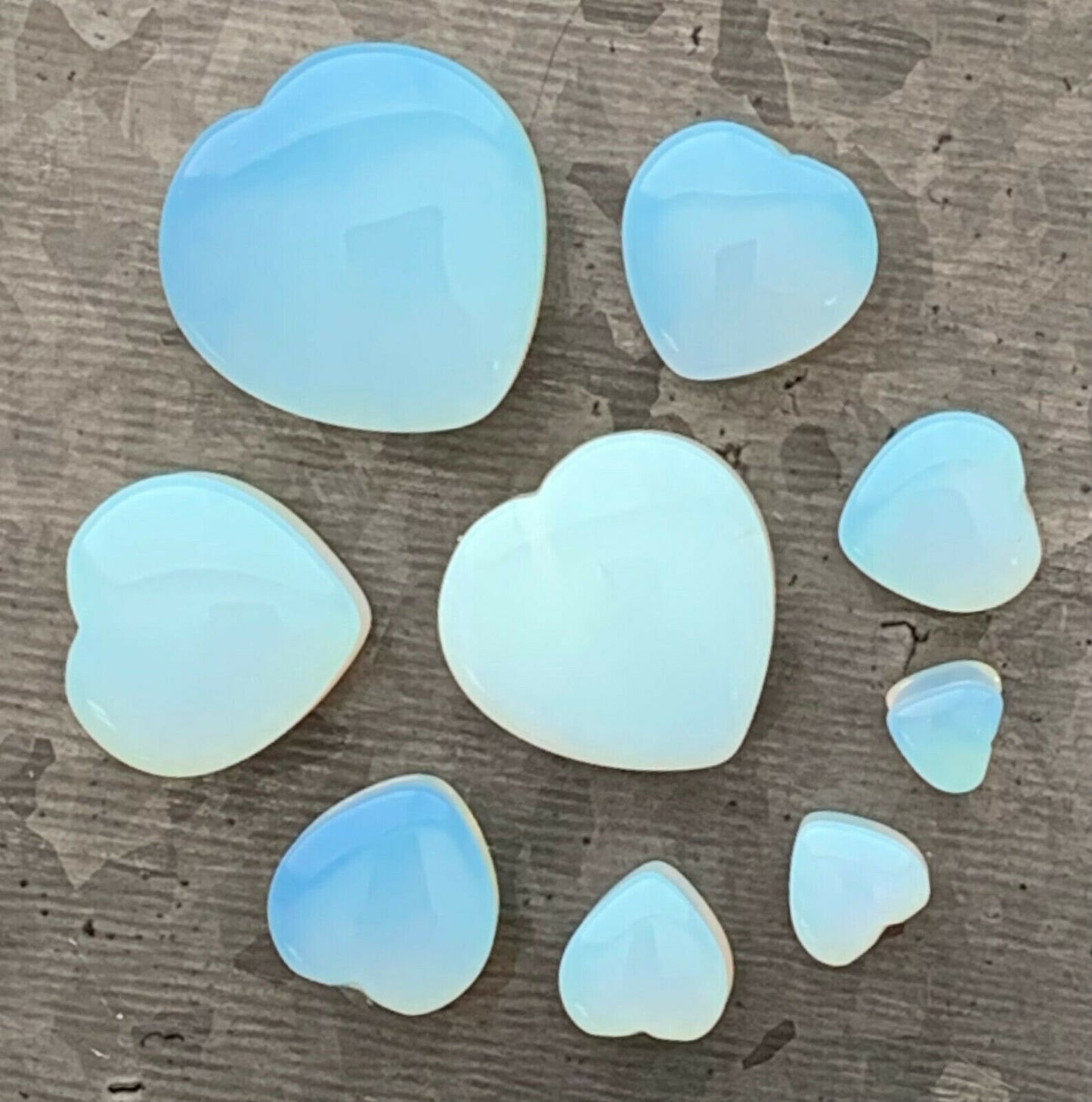 PAIR of Brilliant Opalite Opalescent Heart Double Flare Stone Plugs - Gauges 2g (6mm) thru 1" (25mm) available!