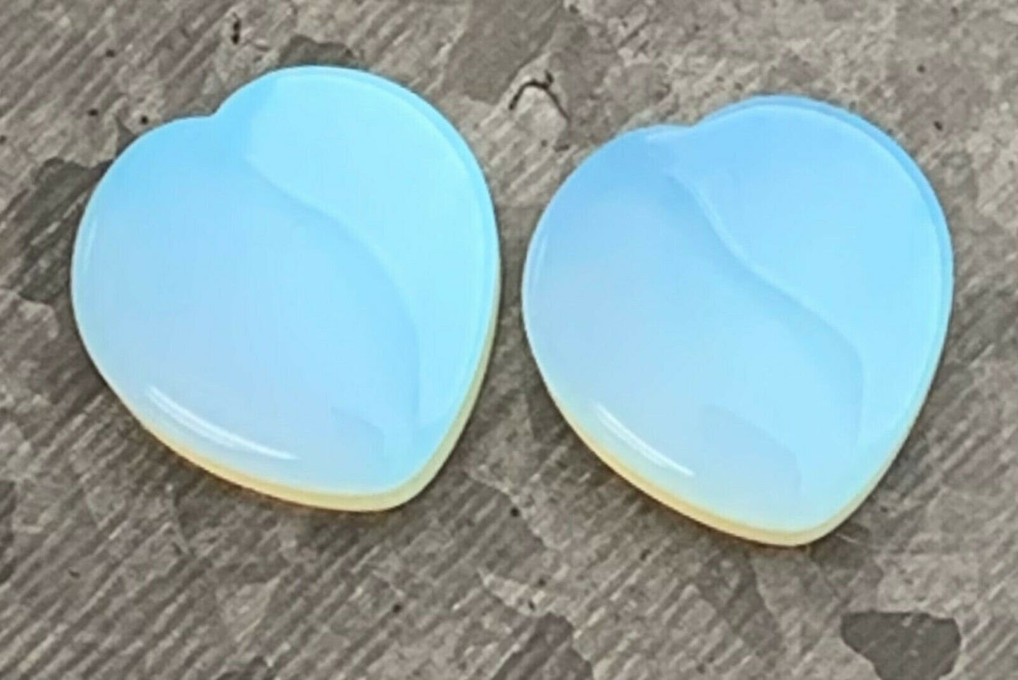 PAIR of Brilliant Opalite Opalescent Heart Double Flare Stone Plugs - Gauges 2g (6mm) thru 1" (25mm) available!