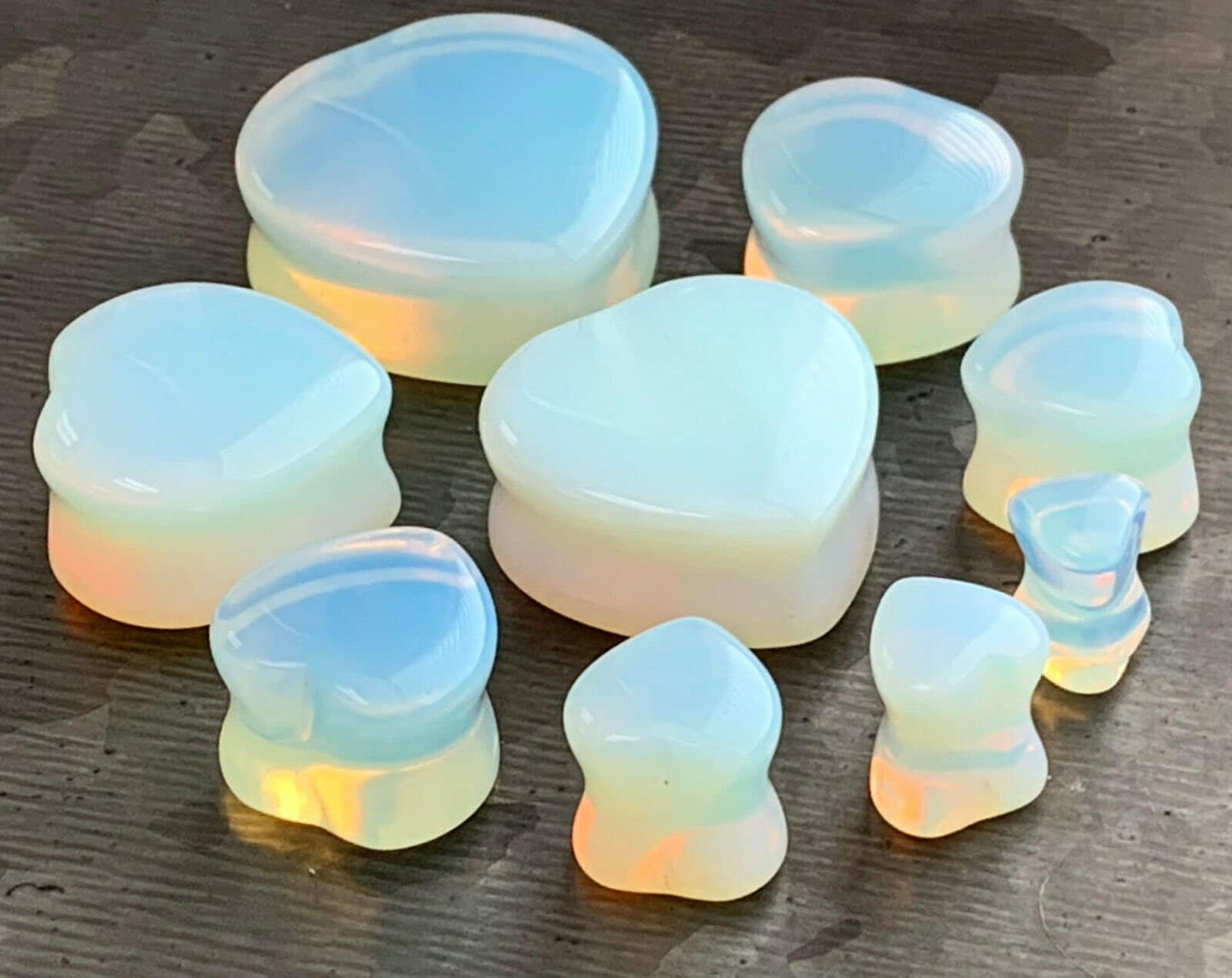 PAIR of Brilliant Opalite Opalescent Heart Double Flare Stone Plugs - Gauges 2g (6mm) thru 1" (25mm) available!