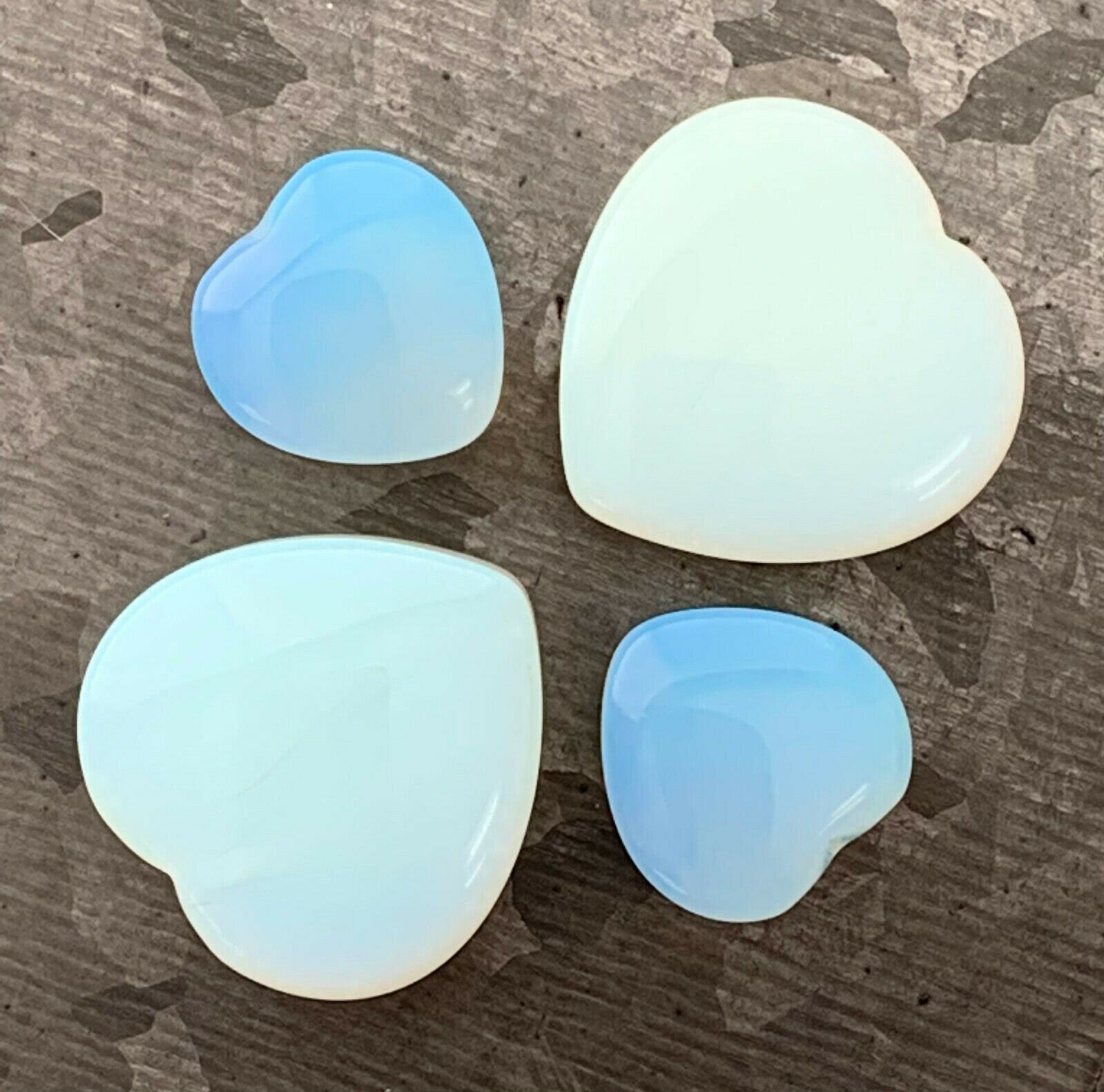 PAIR of Brilliant Opalite Opalescent Heart Double Flare Stone Plugs - Gauges 2g (6mm) thru 1" (25mm) available!