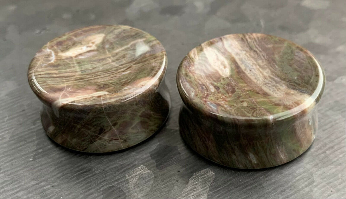 PAIR of Unique Amber Agate Stone Double Flare Organic Plugs - Gauges 2g (6mm) thru 1" (25mm) available!