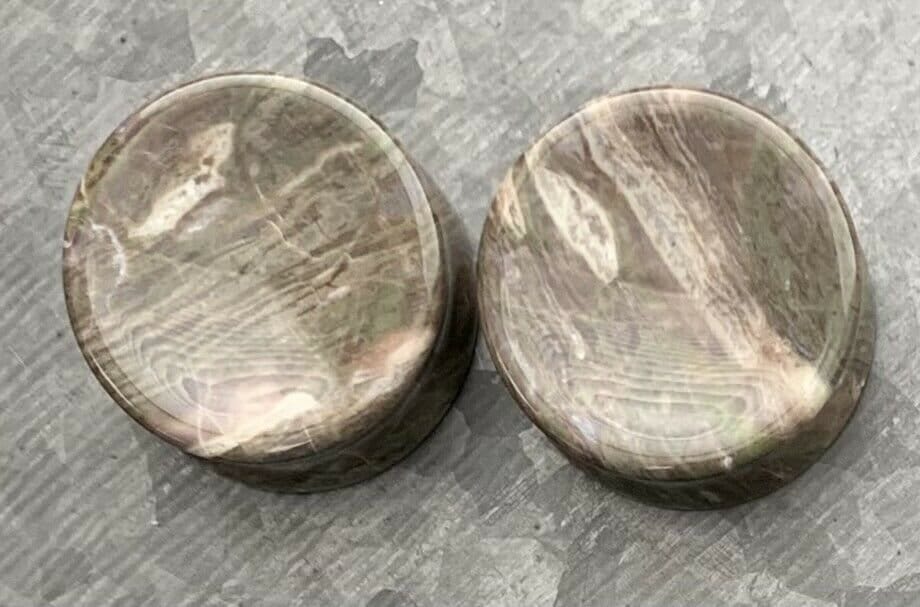 PAIR of Unique Amber Agate Stone Double Flare Organic Plugs - Gauges 2g (6mm) thru 1" (25mm) available!