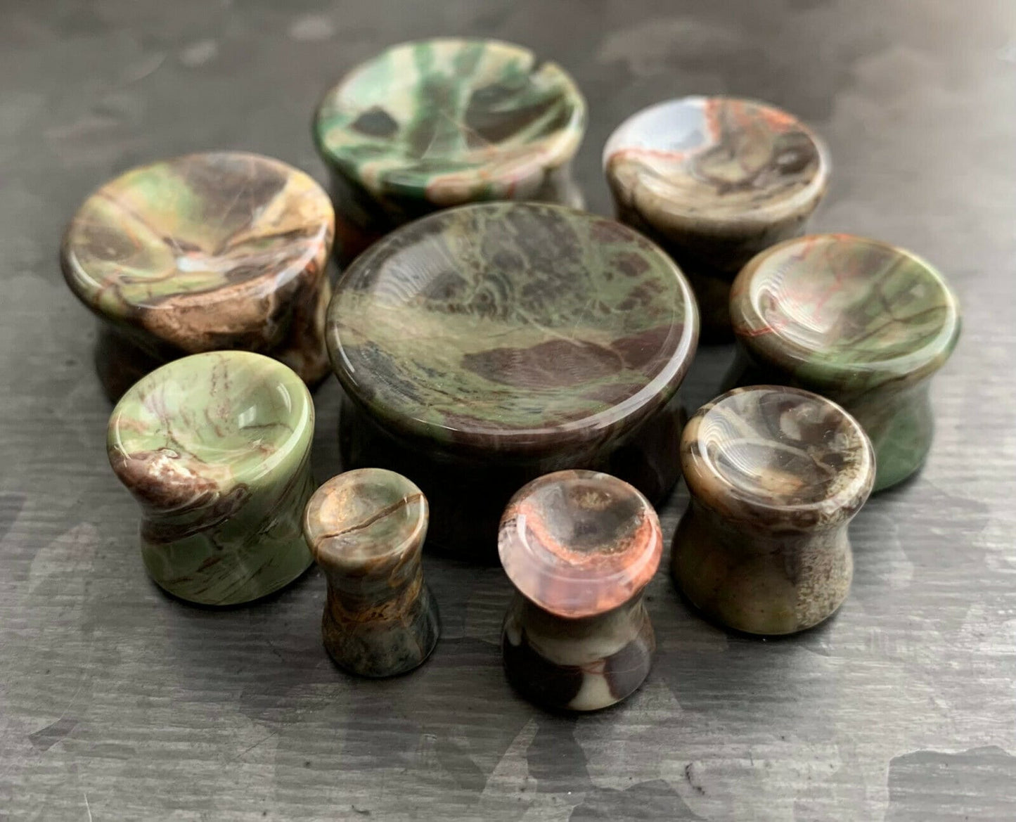 PAIR of Unique Amber Agate Stone Double Flare Organic Plugs - Gauges 2g (6mm) thru 1" (25mm) available!