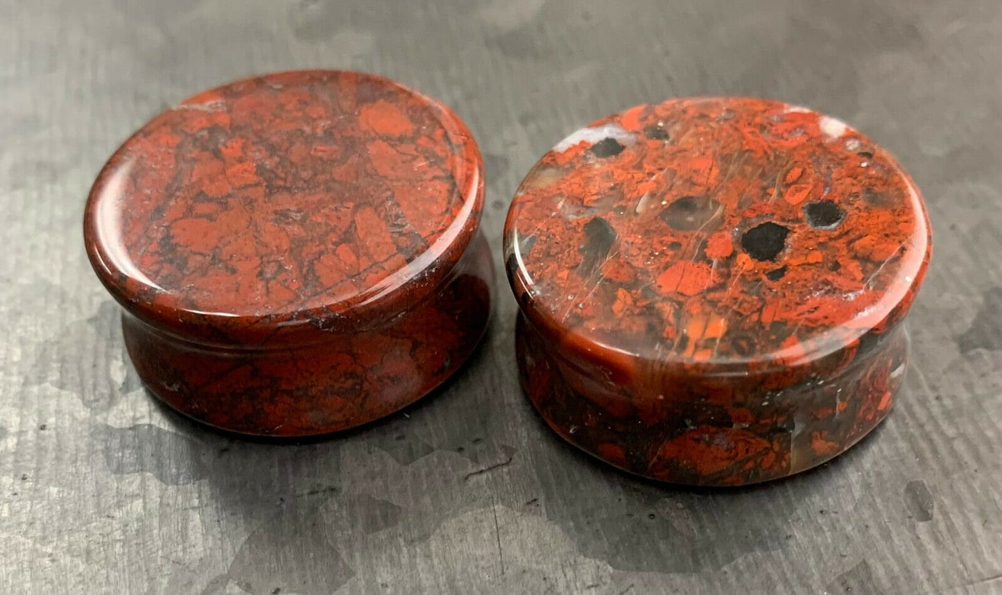 PAIR of Beautiful Organic Natural Red Brecciated Jasper Stone Double Flare Plugs - Gauges 6g (4mm) thru 1" (25mm) Available!