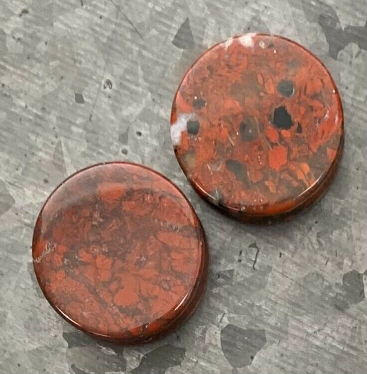 PAIR of Beautiful Organic Natural Red Brecciated Jasper Stone Double Flare Plugs - Gauges 6g (4mm) thru 1" (25mm) Available!