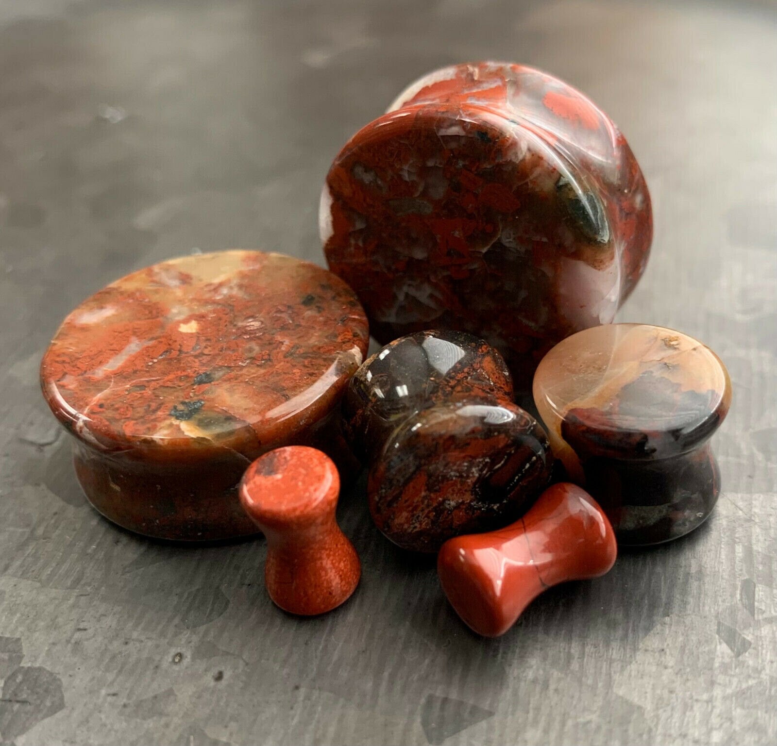 PAIR of Beautiful Organic Natural Red Brecciated Jasper Stone Double Flare Plugs - Gauges 6g (4mm) thru 1" (25mm) Available!