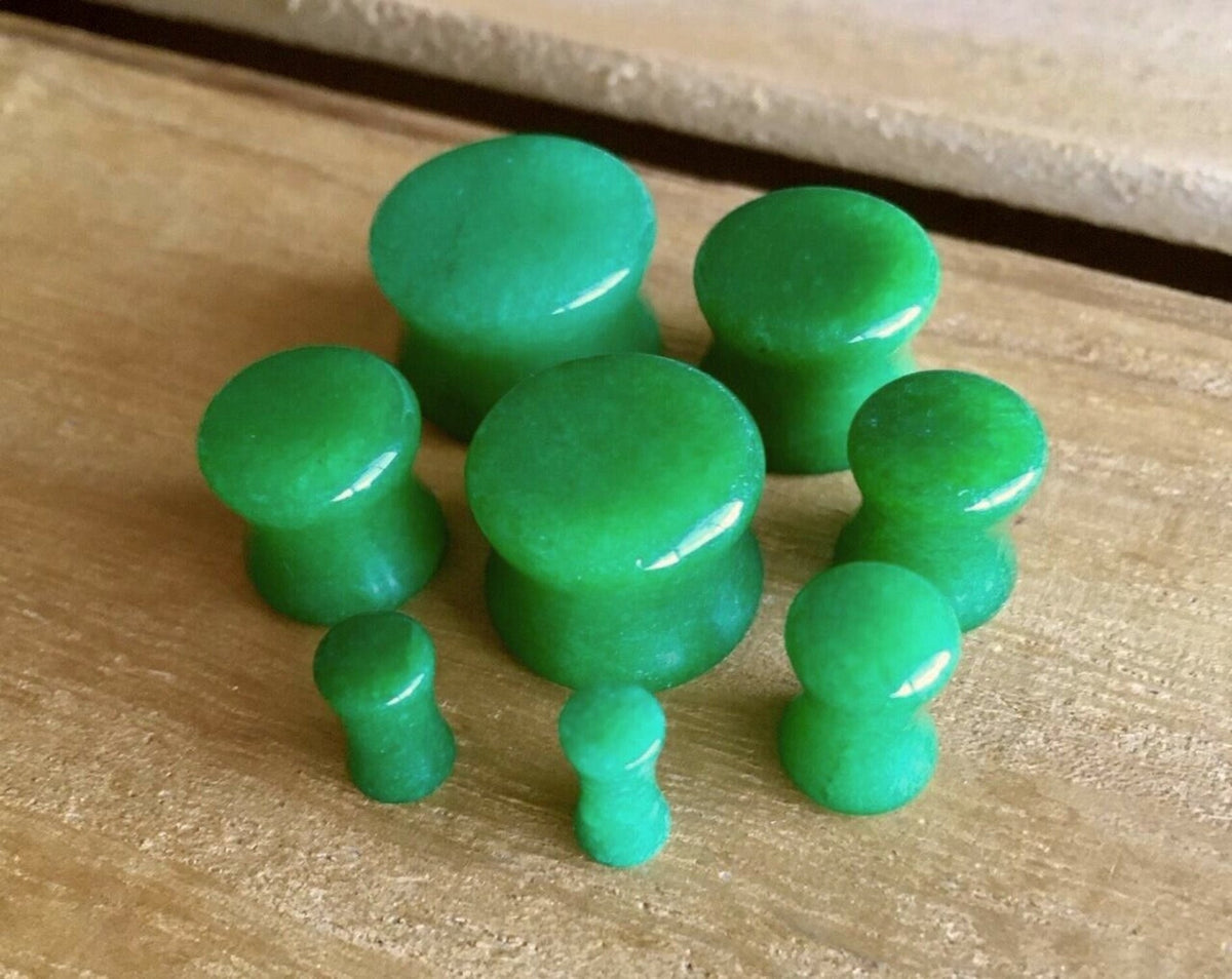 PAIR of Unique Real Green Jade Organic Stone Plugs - Gauges 6g (4mm) up to 5/8" (16mm) available!