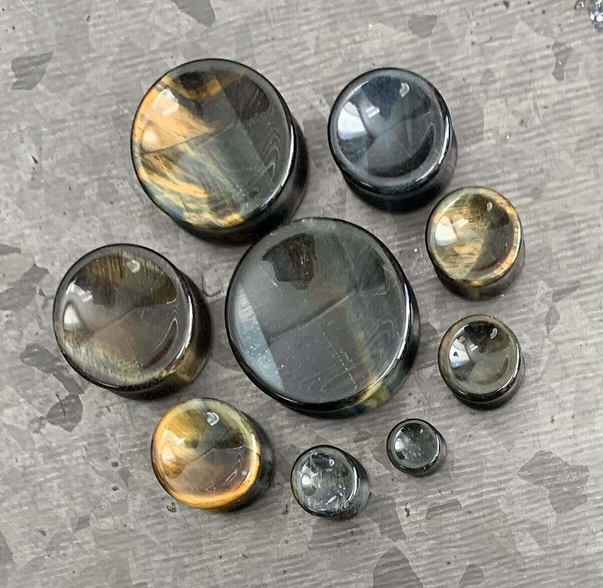 PAIR of Stunning Concave Blue Tiger Eye Organic Stone Plugs - Gauges 6g (4mm) up to 1" (25mm) available!