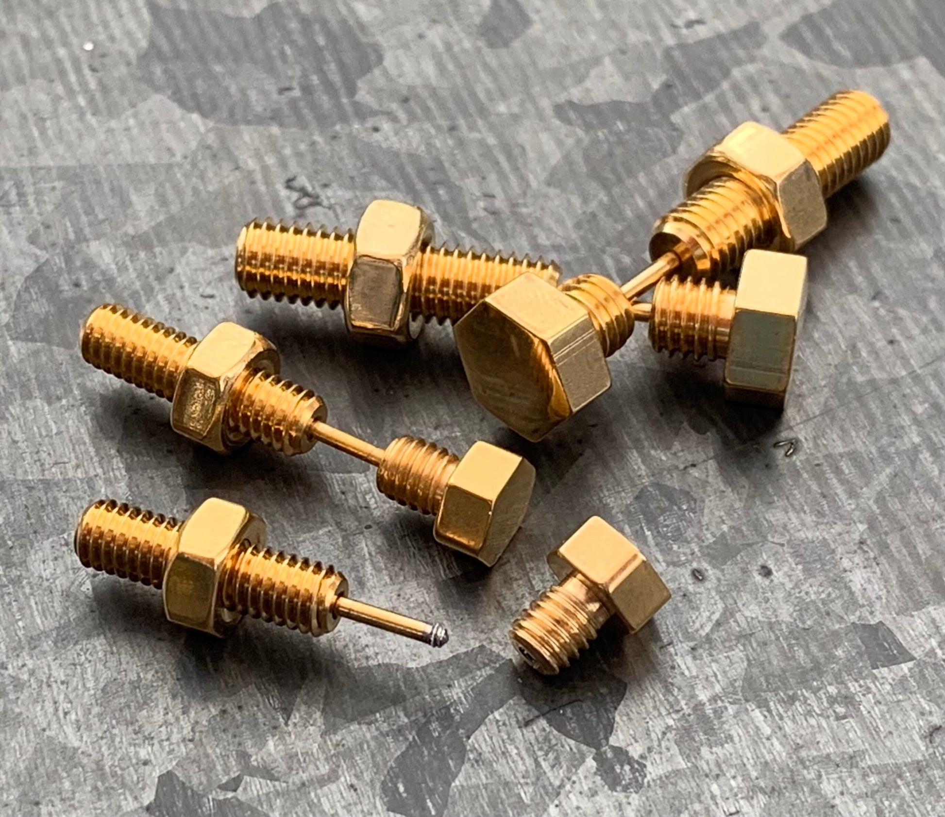 PAIR of Unique Hexagon Nut & Bolt Faux / Fake / Cheater Plugs - Gauges 16g, 18g- Steel, Gold and Black Available!