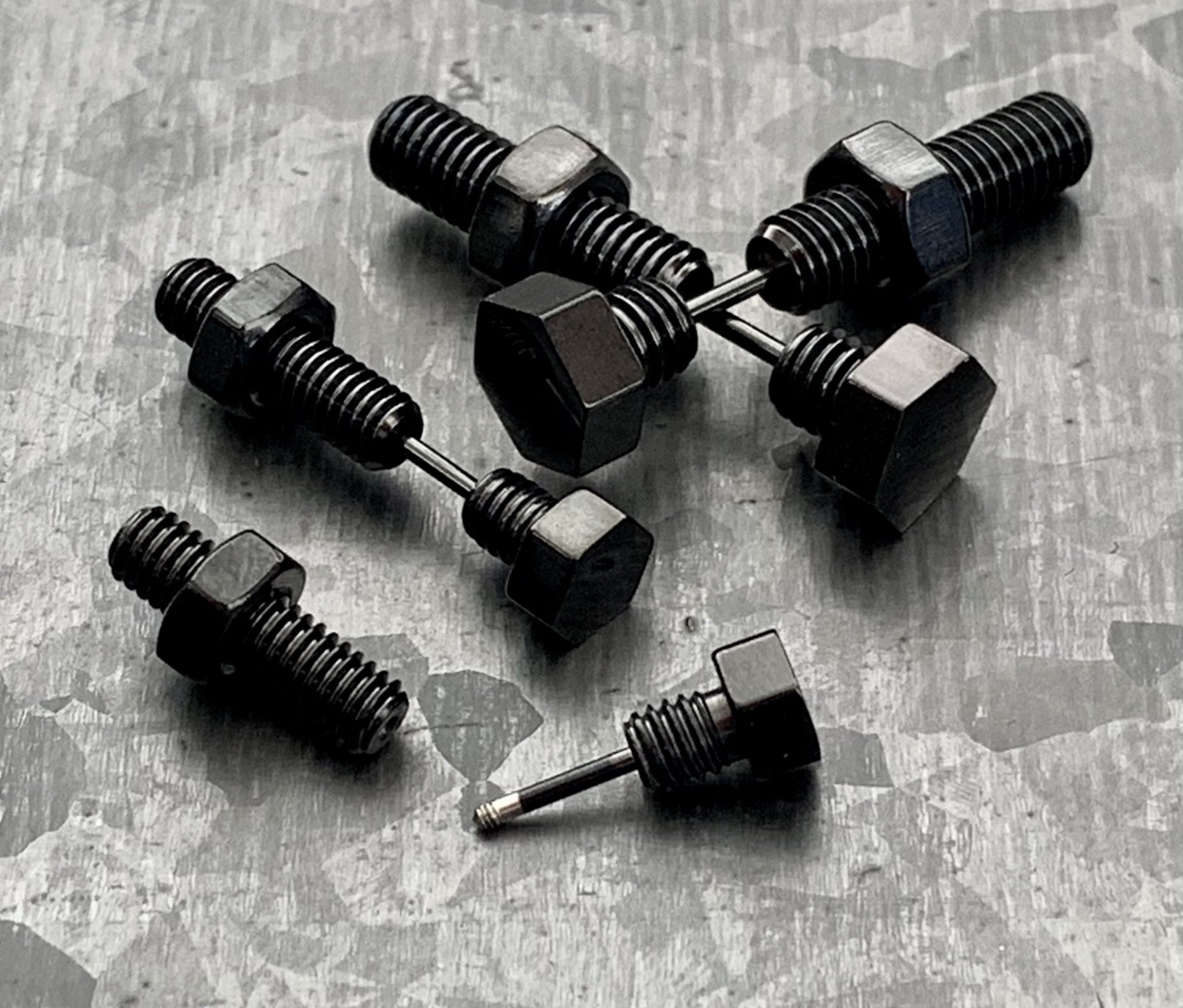 PAIR of Unique Hexagon Nut & Bolt Faux / Fake / Cheater Plugs - Gauges 16g, 18g- Steel, Gold and Black Available!