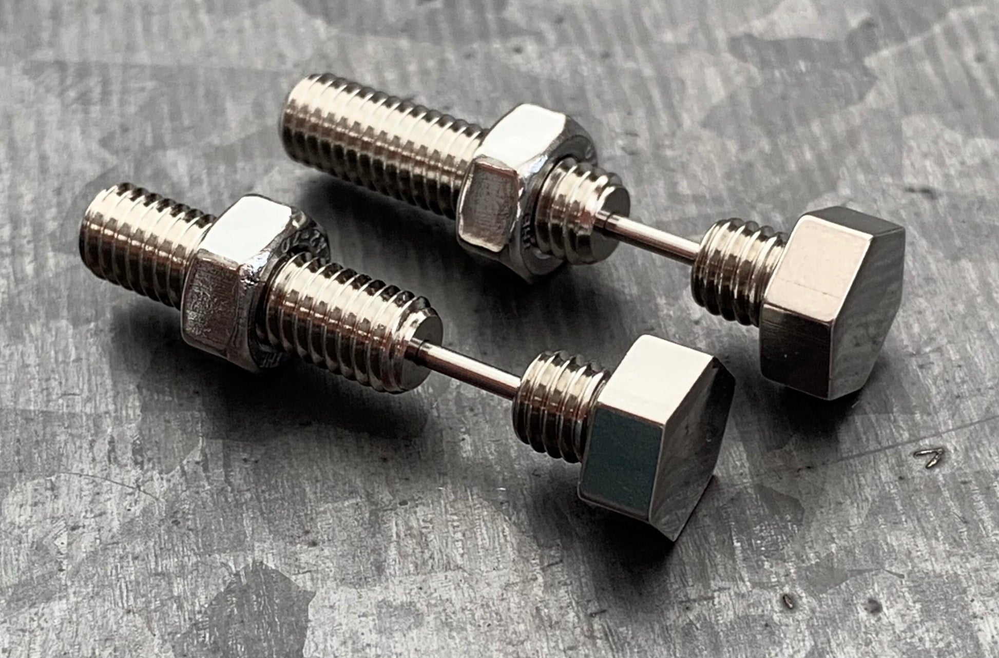 PAIR of Unique Hexagon Nut & Bolt Faux / Fake / Cheater Plugs - Gauges 16g, 18g- Steel, Gold and Black Available!