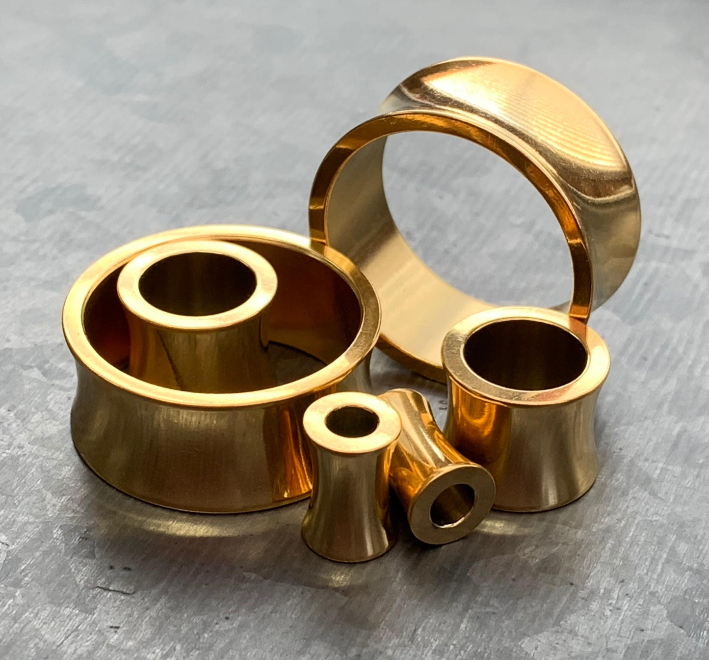 PAIR of Stunning Gold Saddle Double Flare Tunnels/Plugs - Gauges 2g (6mm) thru 1" (25mm) available!