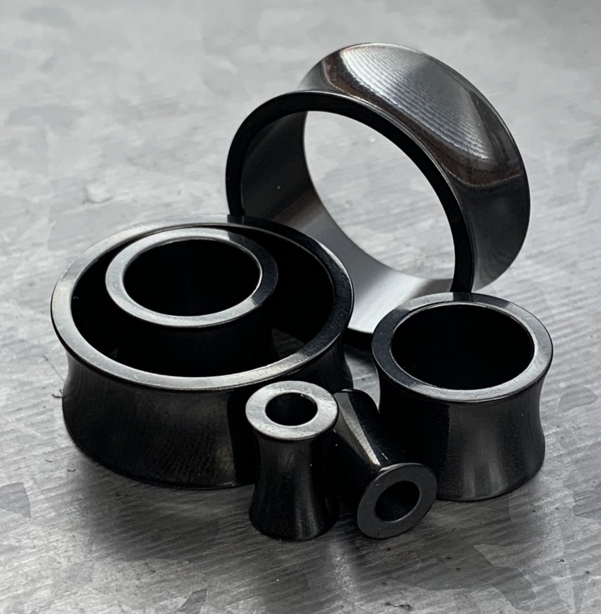 PAIR of Unique Black Saddle Double Flare Tunnels/Plugs - Gauges 2g (6mm) thru 1" (25mm) available!