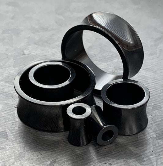 PAIR of Unique Black Saddle Double Flare Tunnels/Plugs - Gauges 2g (6mm) thru 1" (25mm) available!
