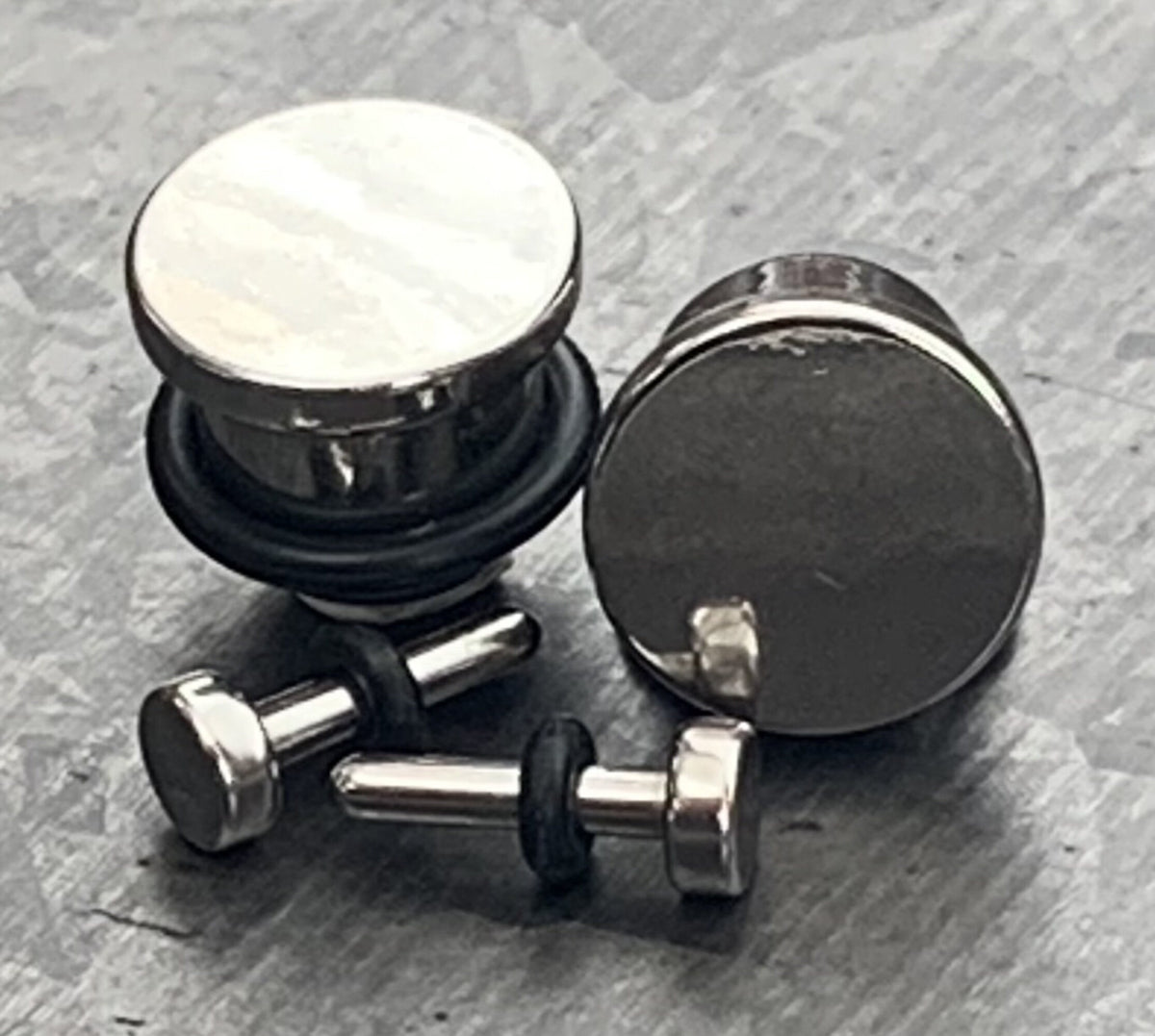 PAIR of Unique Surgical Steel Bullet Flat Head Plugs with O-Rings - Gauges 14g (1.6mm) thru 00g (10mm) Available!