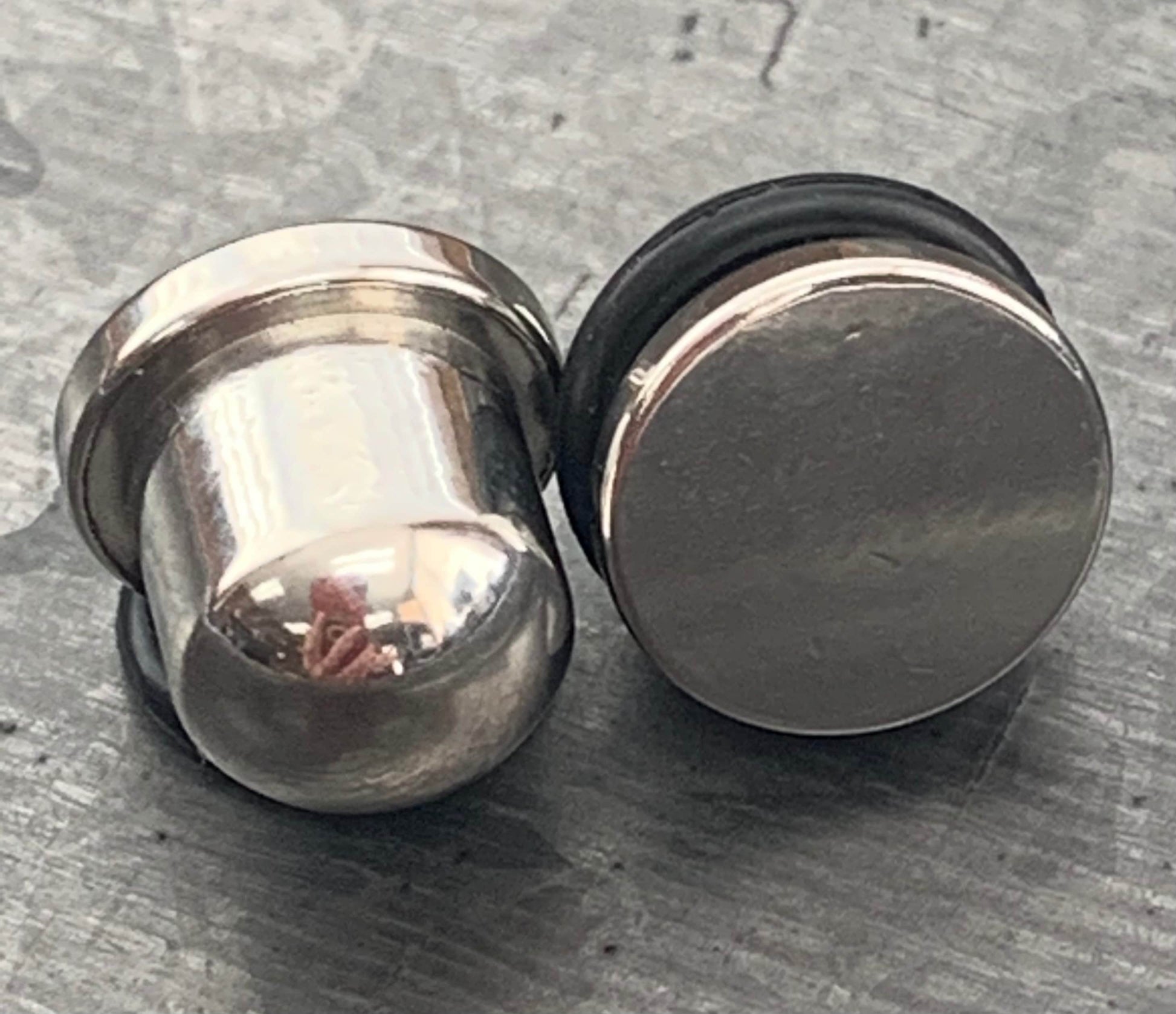 PAIR of Unique Surgical Steel Bullet Flat Head Plugs with O-Rings - Gauges 14g (1.6mm) thru 00g (10mm) Available!