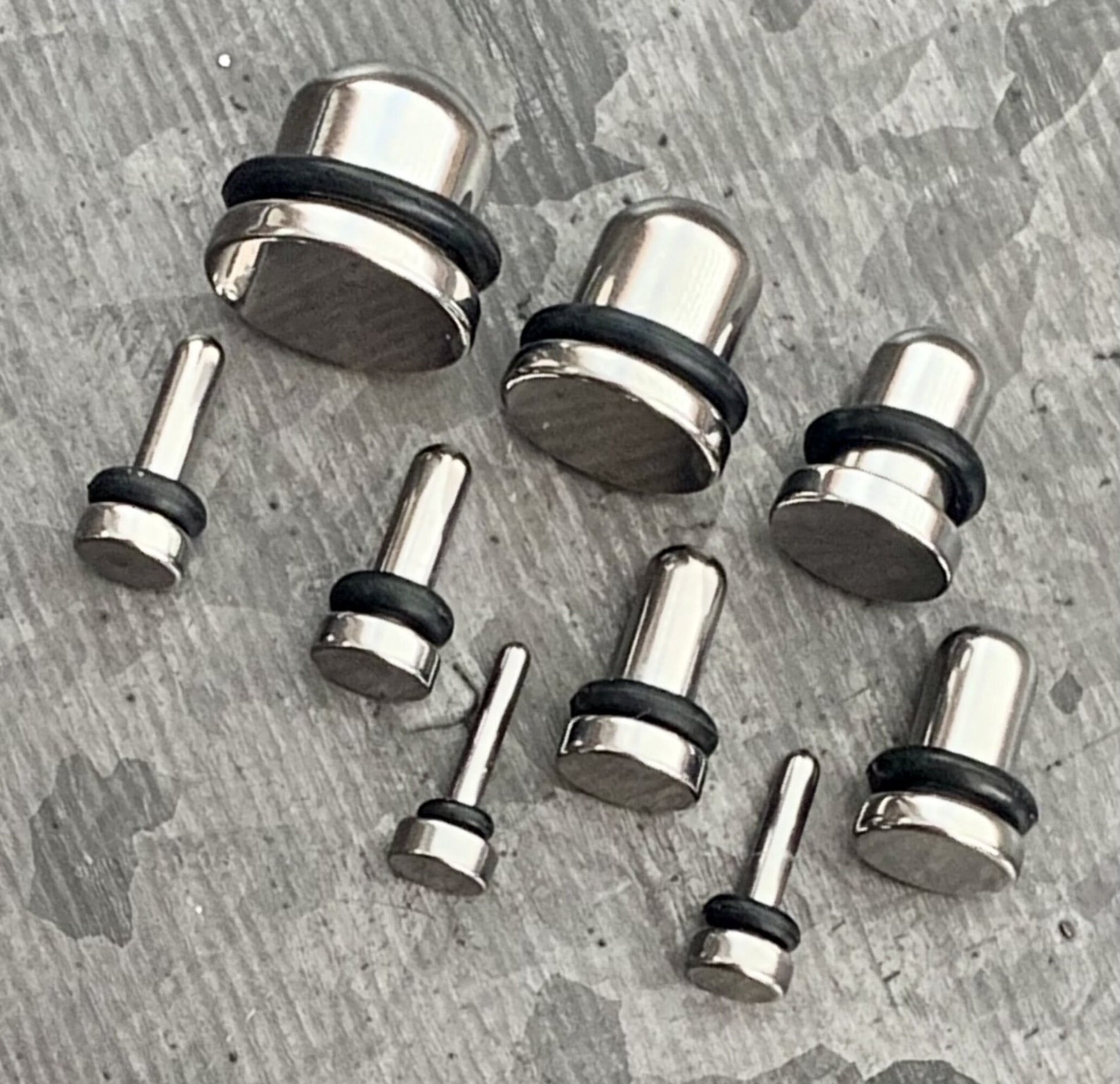 PAIR of Unique Surgical Steel Bullet Flat Head Plugs with O-Rings - Gauges 14g (1.6mm) thru 00g (10mm) Available!