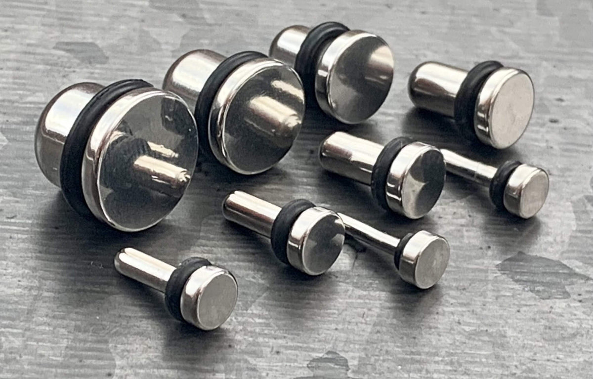PAIR of Unique Surgical Steel Bullet Flat Head Plugs with O-Rings - Gauges 14g (1.6mm) thru 00g (10mm) Available!