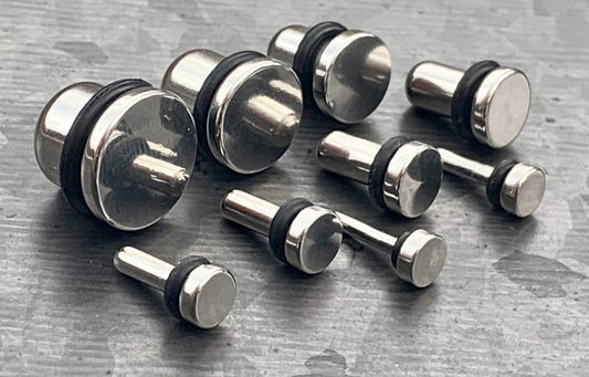 PAIR of Unique Surgical Steel Bullet Flat Head Plugs with O-Rings - Gauges 14g (1.6mm) thru 00g (10mm) Available!